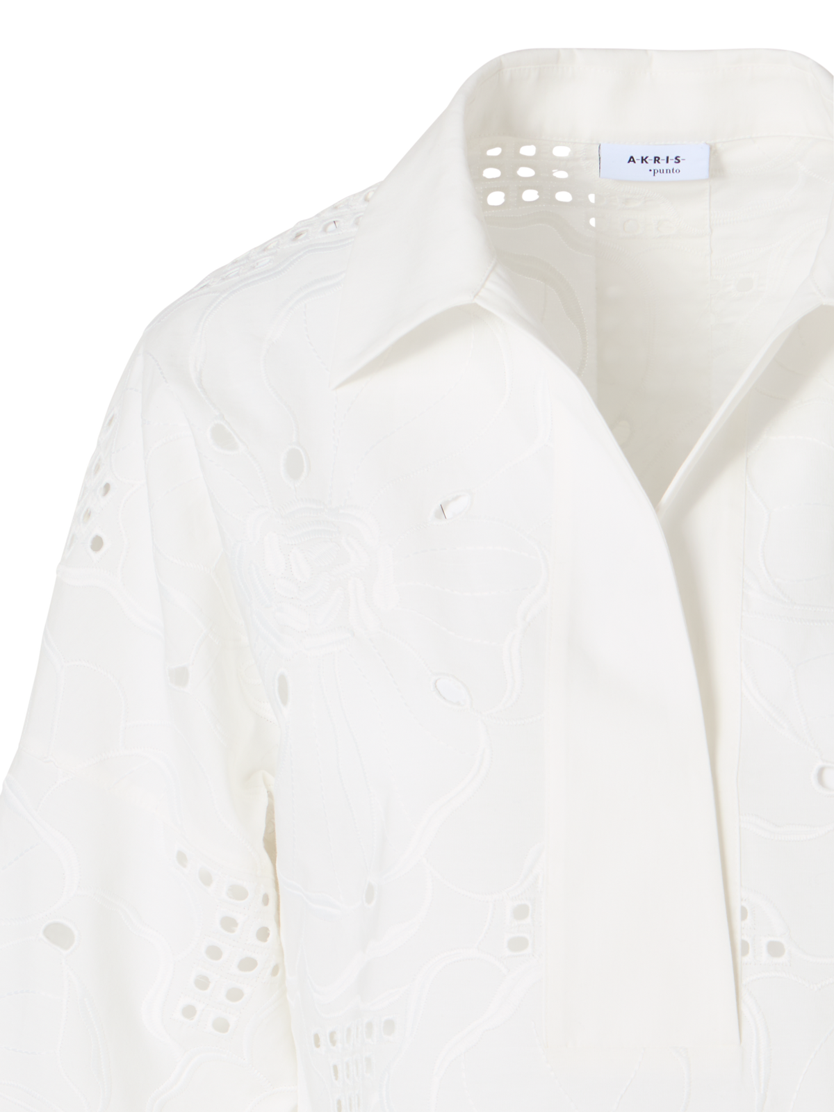 Designer 3/4-Arm-Bluse mit Blumen-Lochstickerei - Weiss