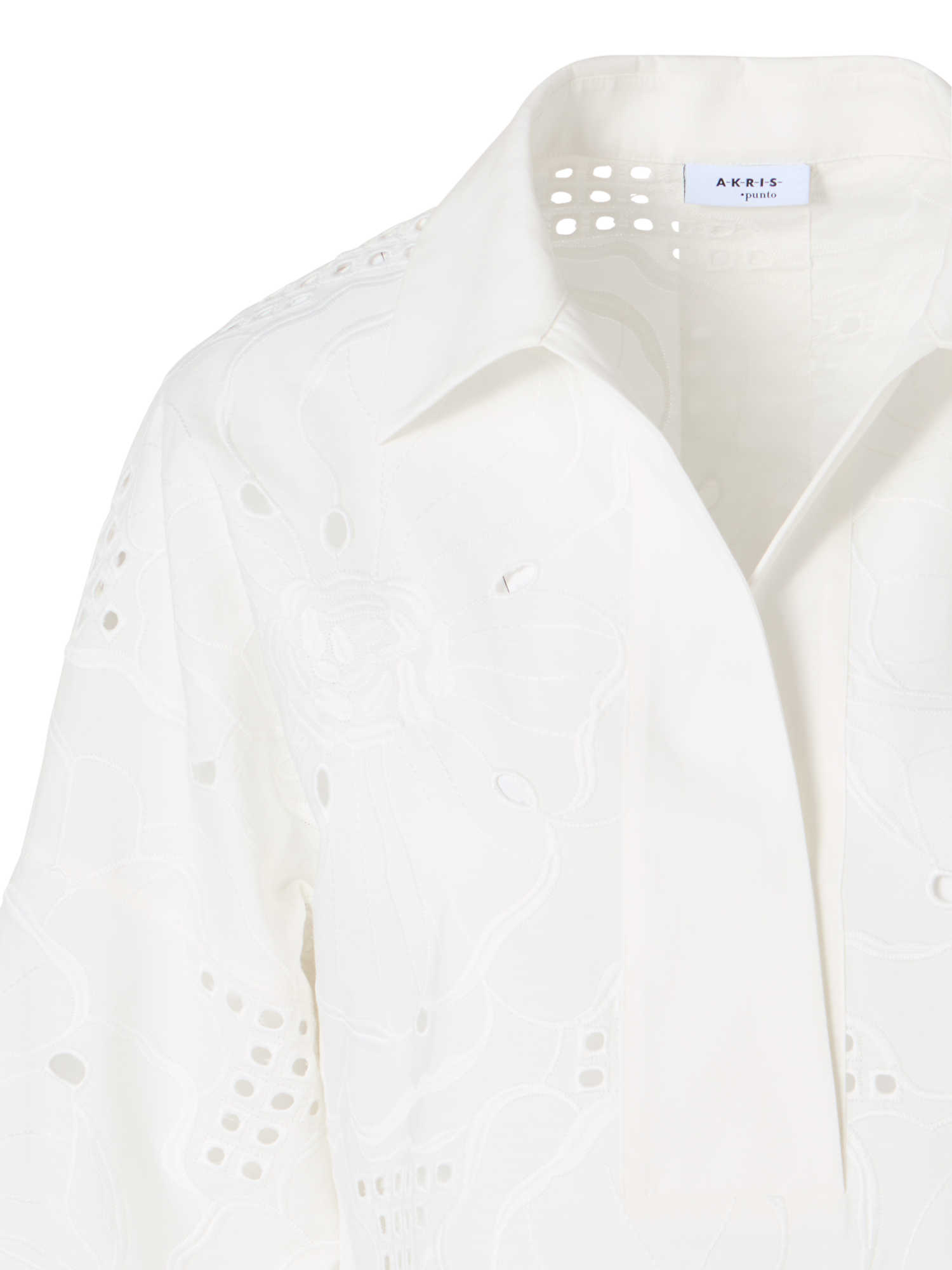 Designer 3/4-Arm-Bluse mit Blumen-Lochstickerei - Weiss