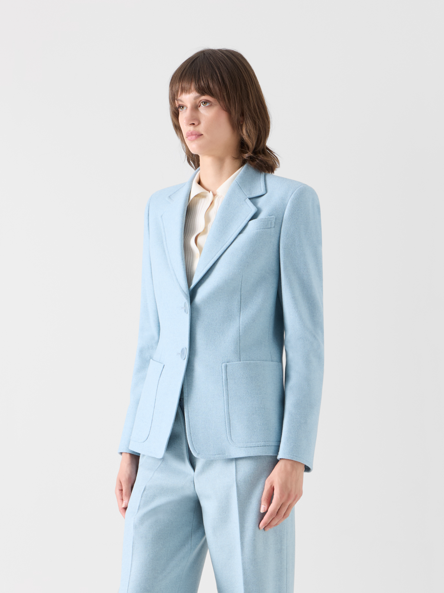 Designer Taillierte Jacke aus Wollflanell - Blau 
