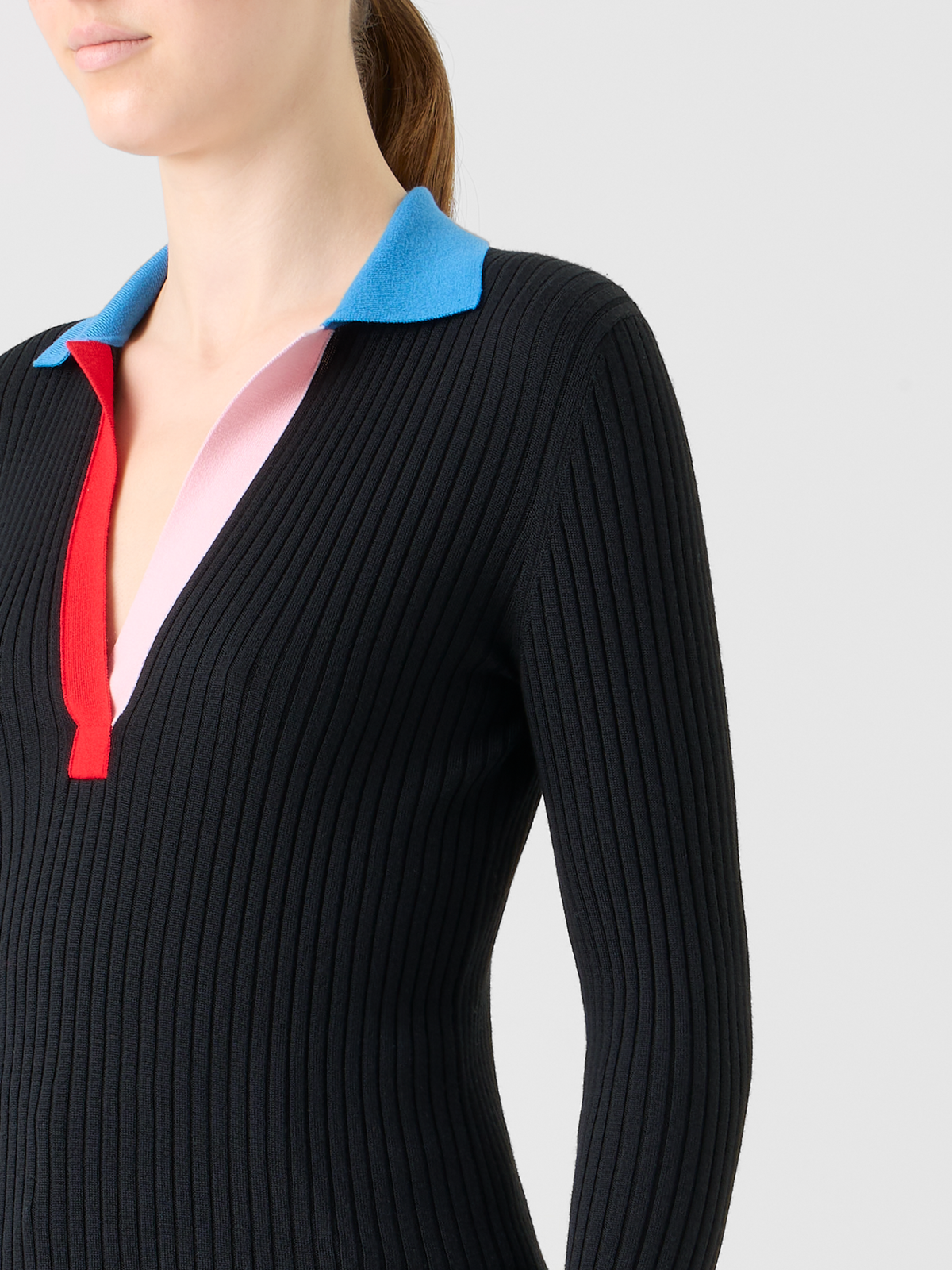 Designer Gerippter Polopullover aus Merinowolle - Schwarz #editorial