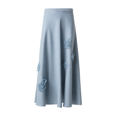 Linen Midi Skirt with 3D Carnation Detail