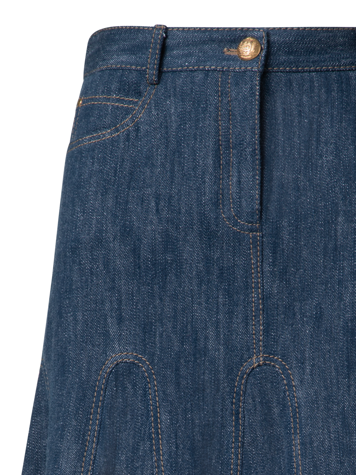 Designer Denim-Midirock mit Falten - Dunkelblau - Blau