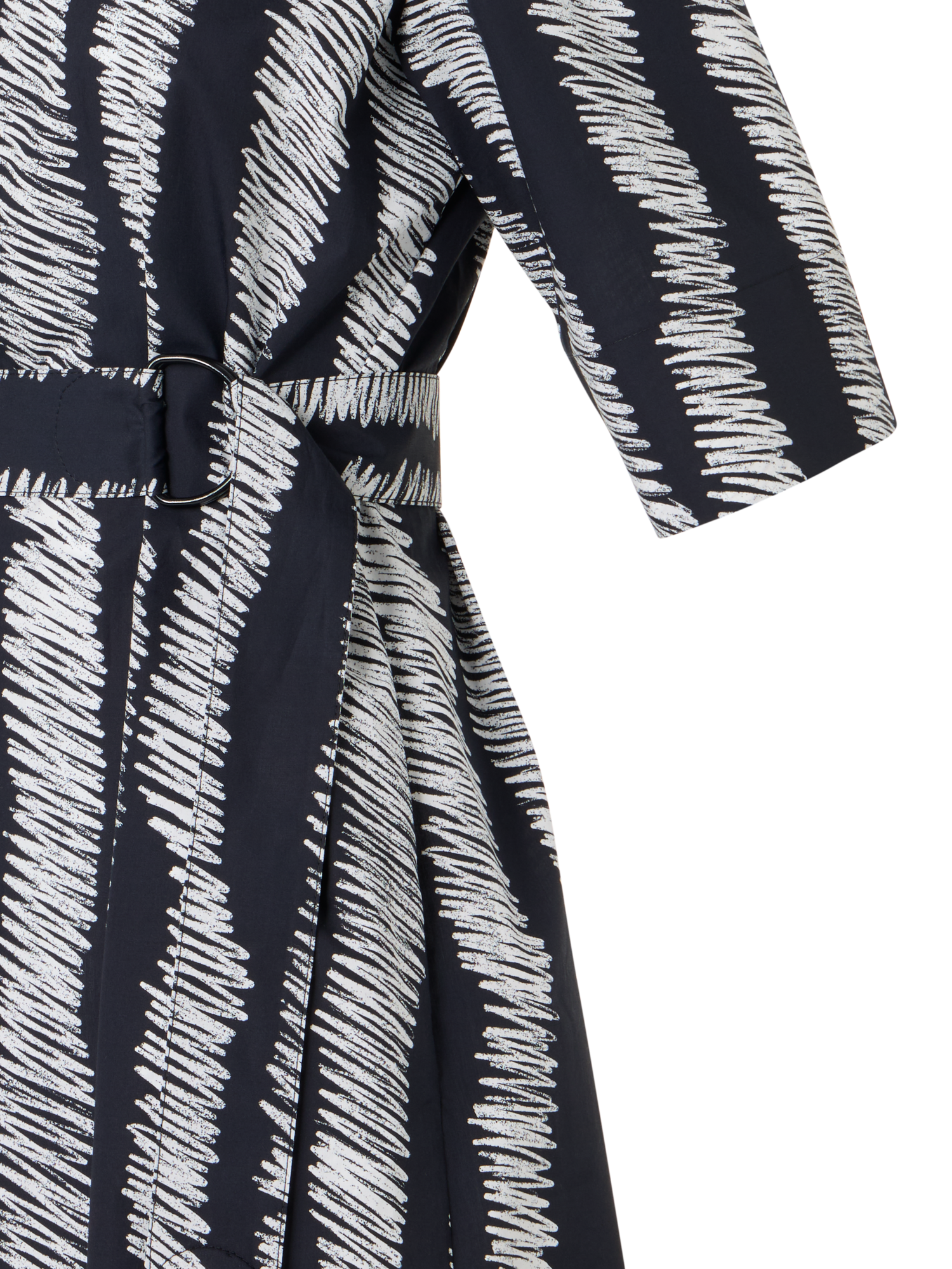 Designer Baumwoll-Hemdblusenkleid mit Gürtel und Scribble-Wave-Druck - Schwarz - Bunt