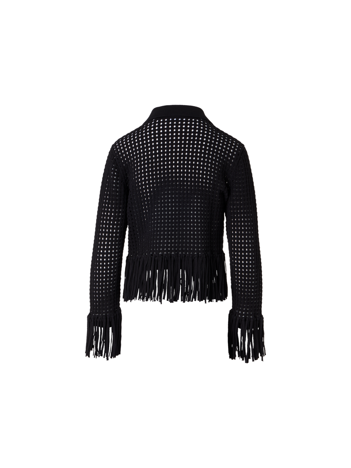 Designer Langärmelige, kurze Strickjacke aus grobem Baumwoll-Mesh - Schwarz