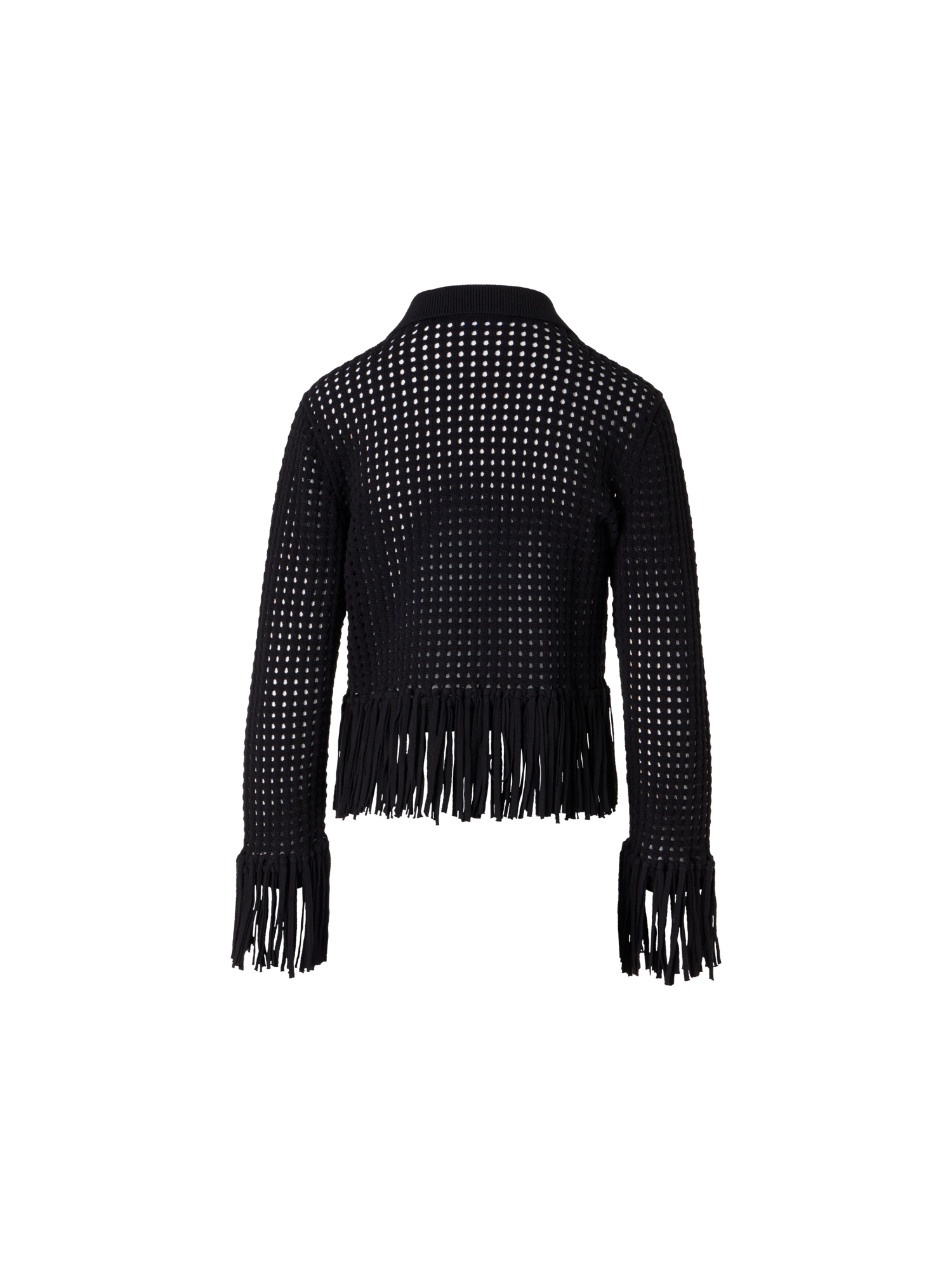 Designer Langärmelige, kurze Strickjacke aus grobem Baumwoll-Mesh - Schwarz