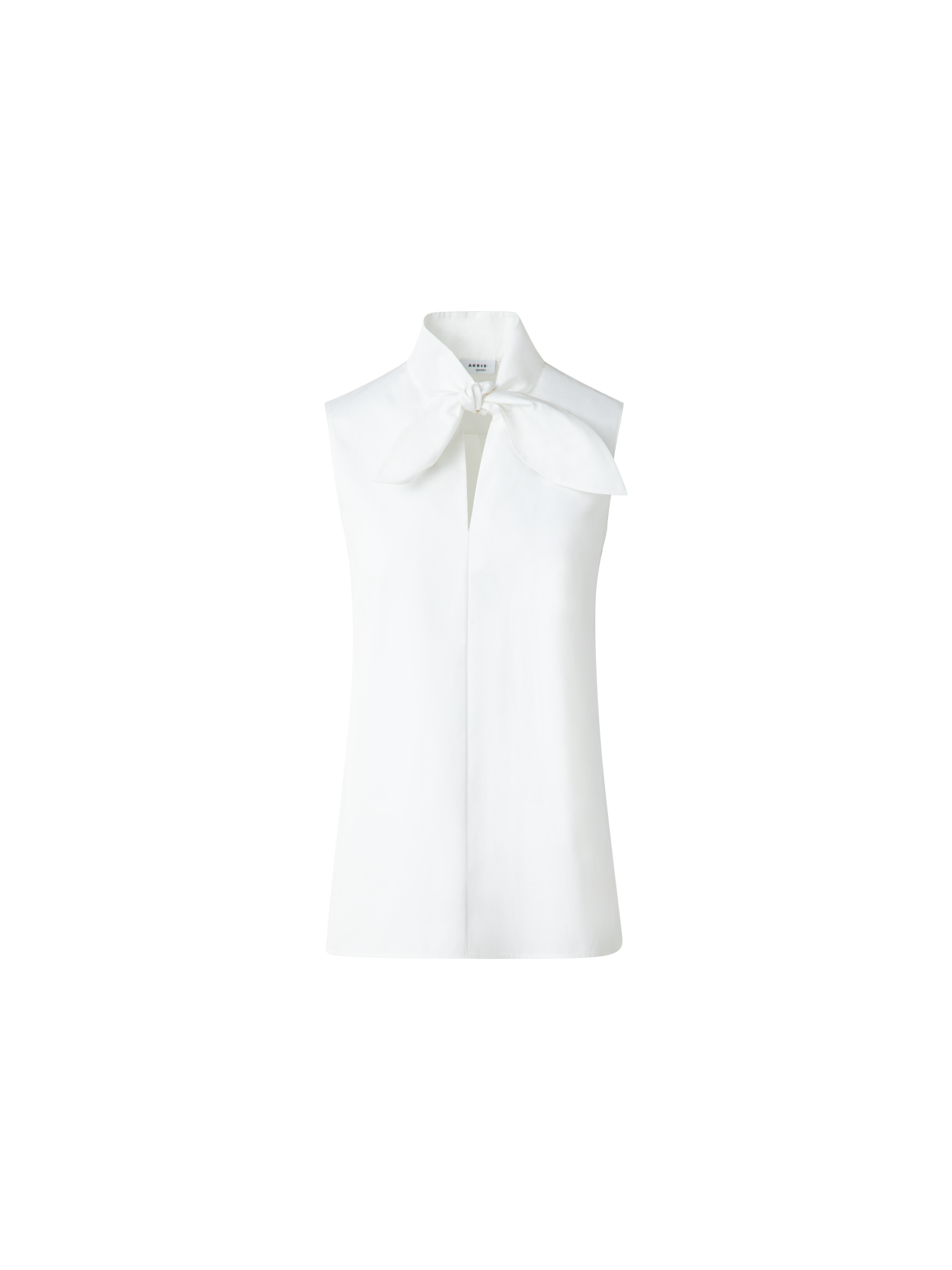 Designer Ärmellose Baumwoll-Bluse mit Krawattenknoten - Ecru - Weiss