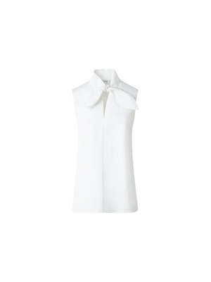 Designer Ärmellose Baumwoll-Bluse mit Krawattenknoten - Ecru - Weiss
