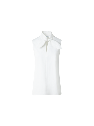 Designer Ärmellose Baumwoll-Bluse mit Krawattenknoten - Ecru - Weiss