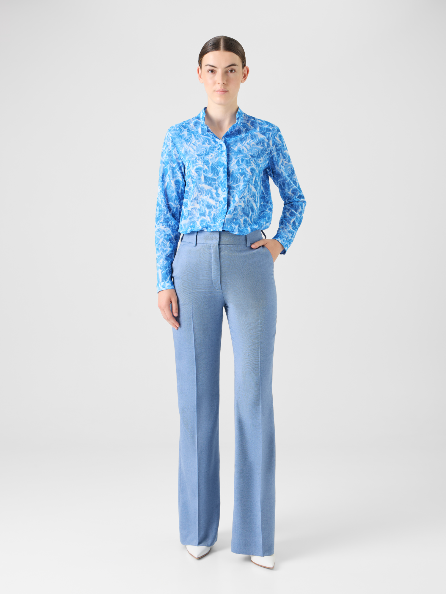 Designer Weite Hose aus Kaschmir-Seiden-Gabardine 