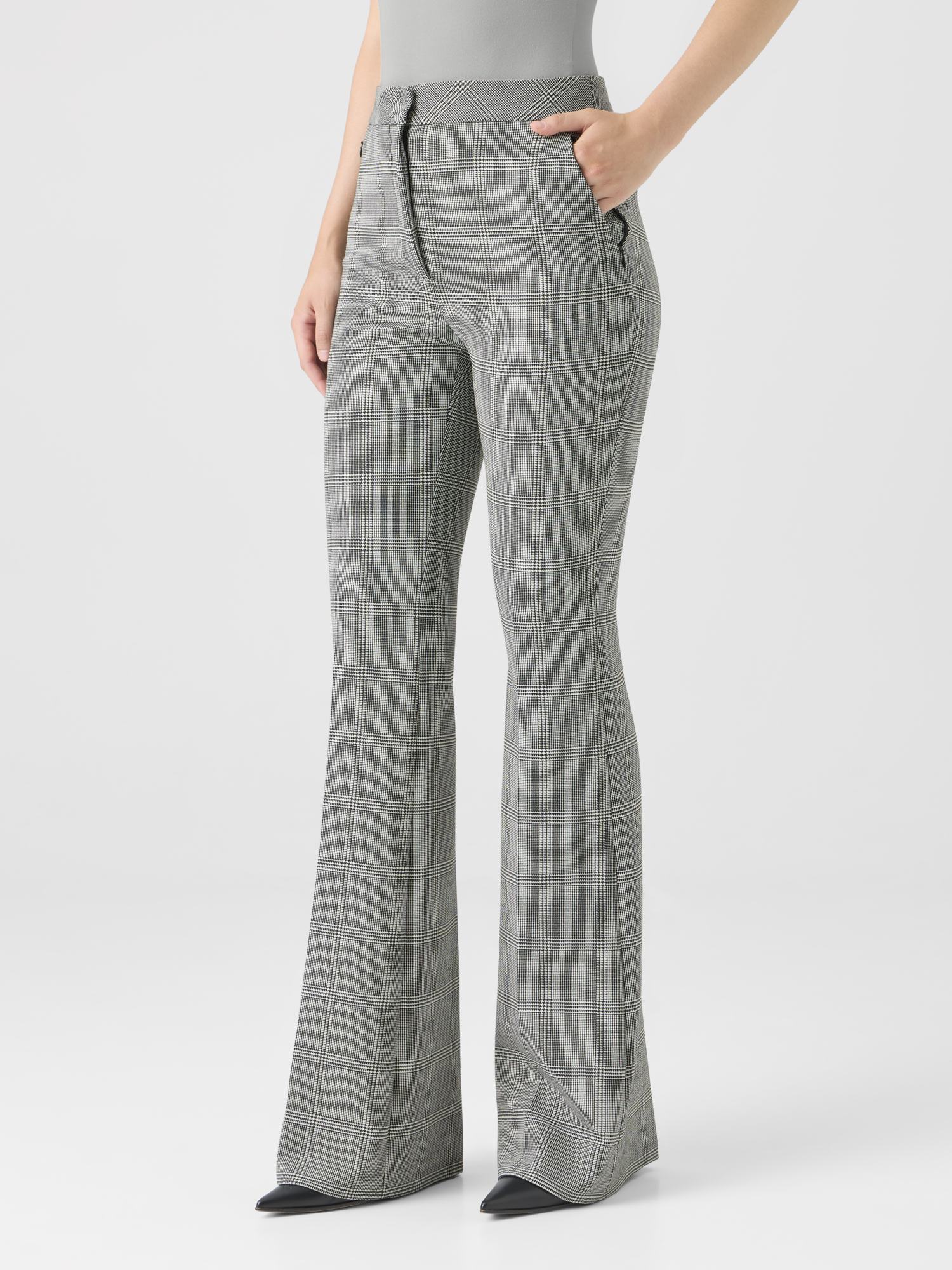 Designer Bootcut-Hose aus Prince-of-Wales-Wollstretch - Grau 