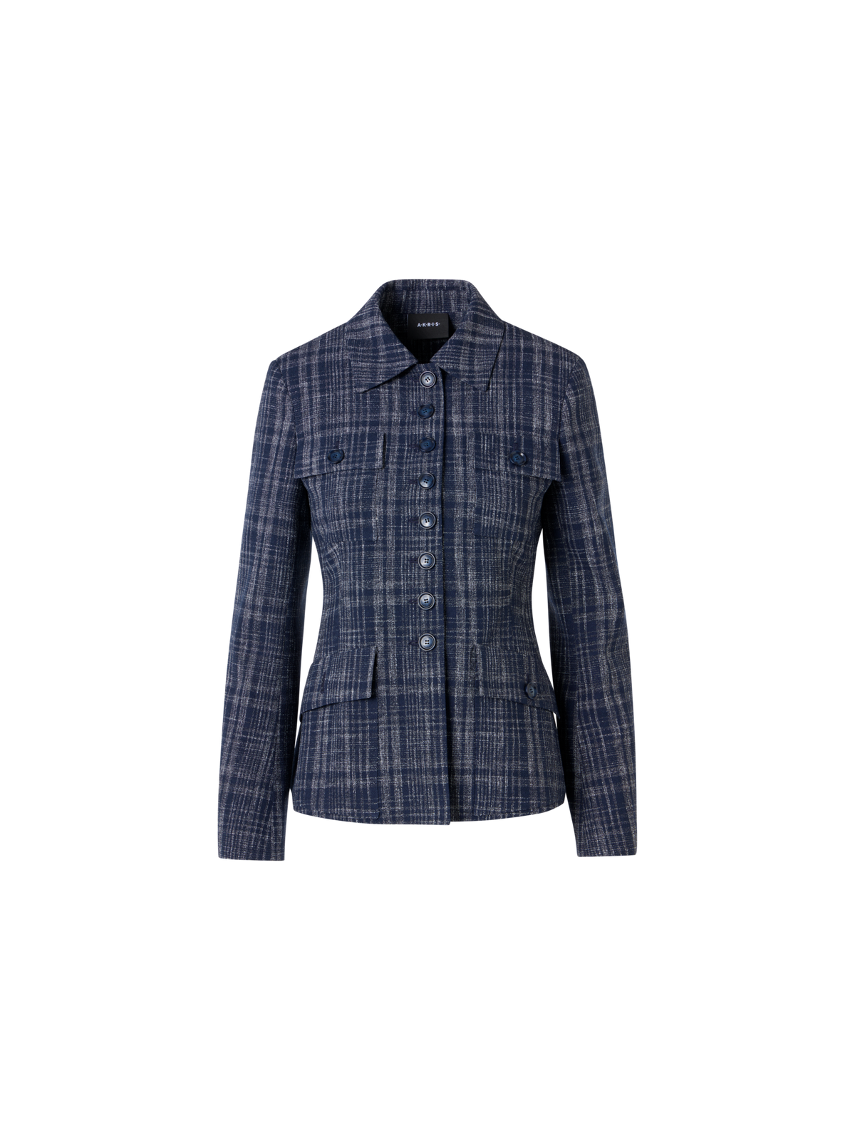 Designer Delia Jacke aus Woll-Viskose-Tweed - Blau