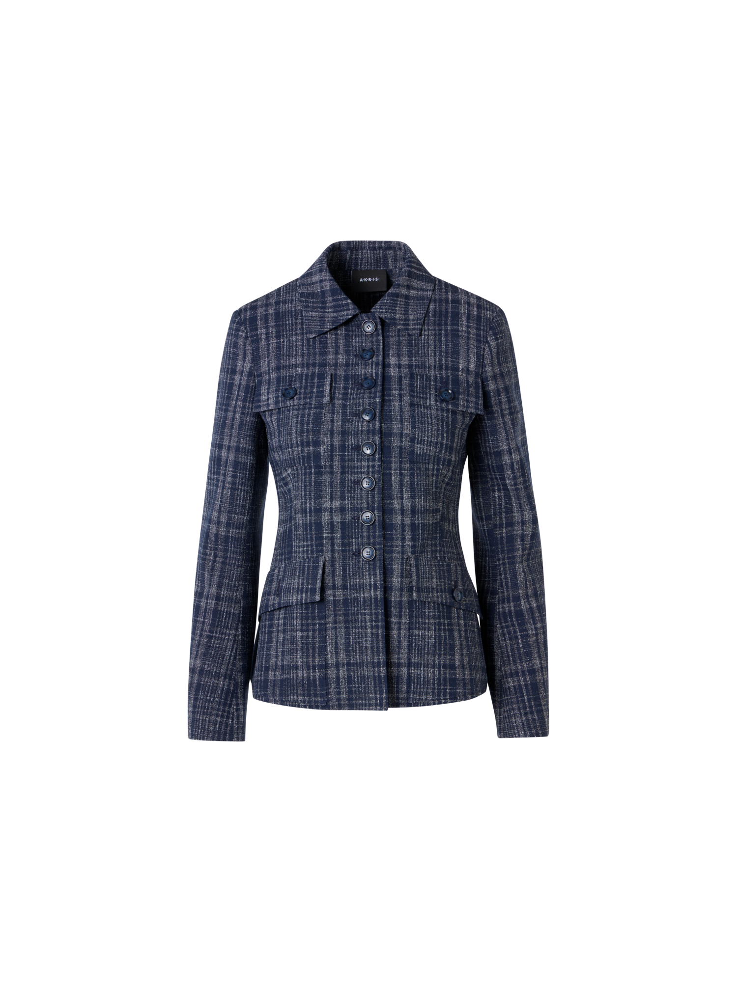 Designer Delia Jacke aus Woll-Viskose-Tweed - Blau