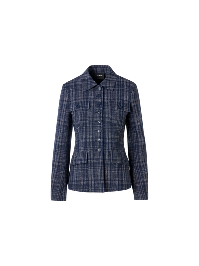 Designer Delia Jacke aus Woll-Viskose-Tweed - Blau