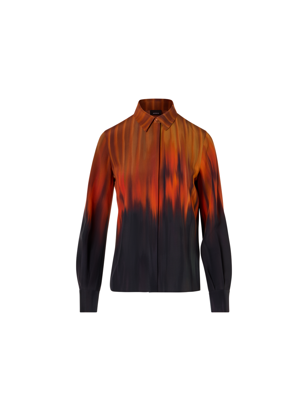 Designer Seidenbluse mit Fuego Negro Print - Schwarz - Rot - Bunt - Orange