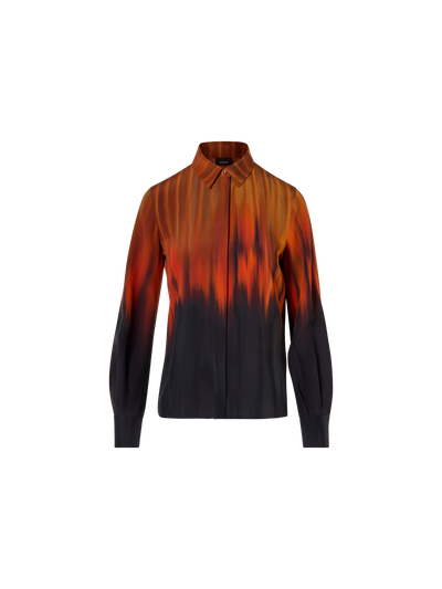 Designer Seidenbluse mit Fuego Negro Print - Schwarz - Rot - Bunt - Orange