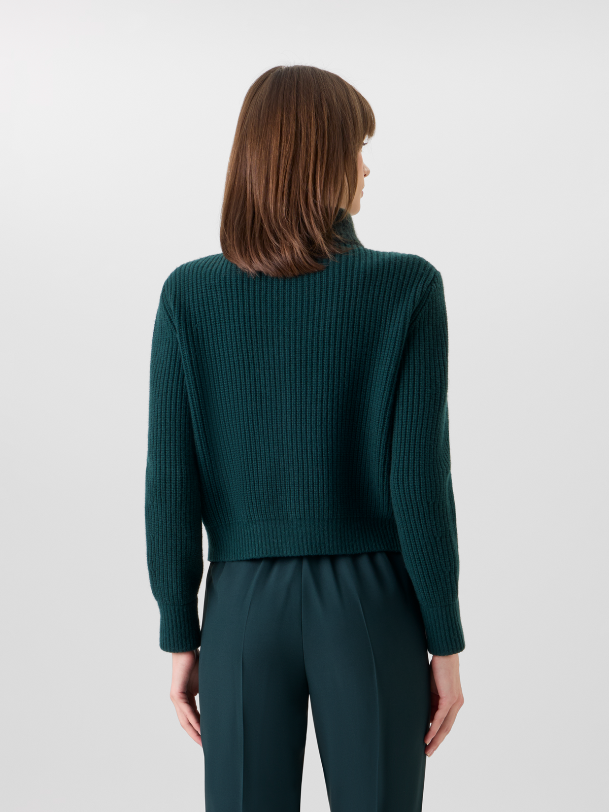 Designer Kurzer Cardigan aus Wolle-Kaschmir mit Bouclé-Kragen - Grün 