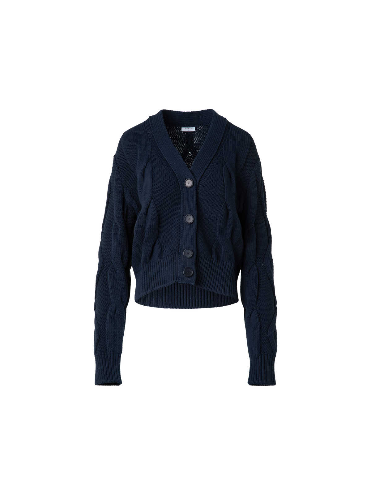 Designer Chunky Baumwolll-Strickjacke Zopfmuster - Dunkelblau - Blau