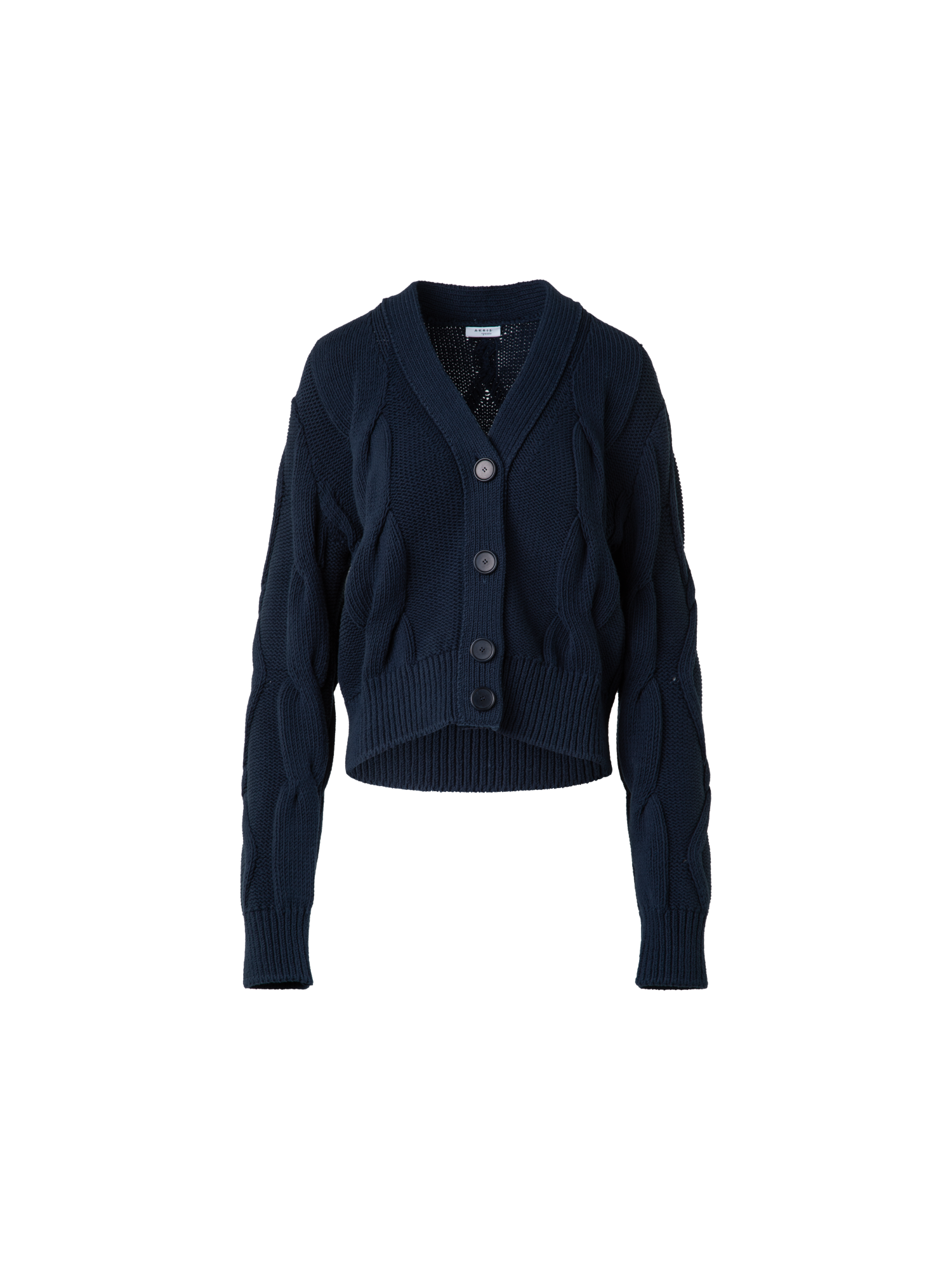 Designer Chunky Baumwolll-Strickjacke Zopfmuster - Dunkelblau - Blau