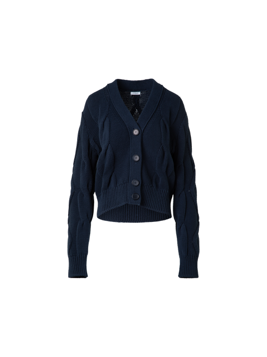 Designer Chunky Baumwolll-Strickjacke Zopfmuster - Dunkelblau - Blau