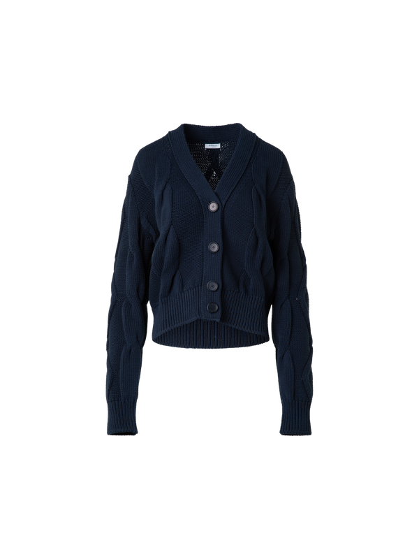Designer Chunky Baumwolll-Strickjacke Zopfmuster - Dunkelblau - Blau