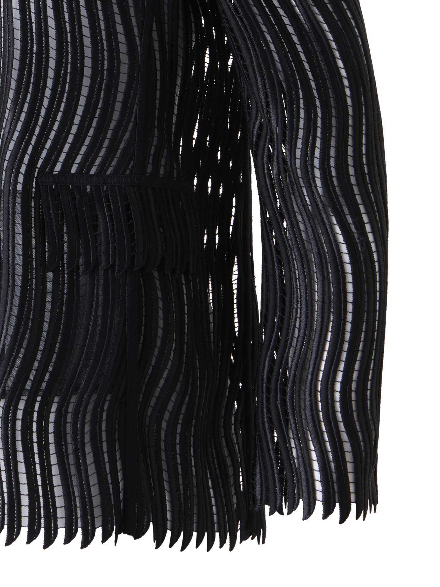 Designer Hekka lange transparente Jacke aus Wave-Guipure - Schwarz