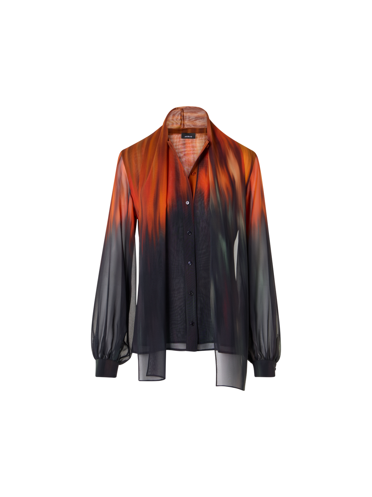 Designer Seidenbluse mit Fuego Negro Print und Schal - Bunt - Schwarz - Orange - Rot