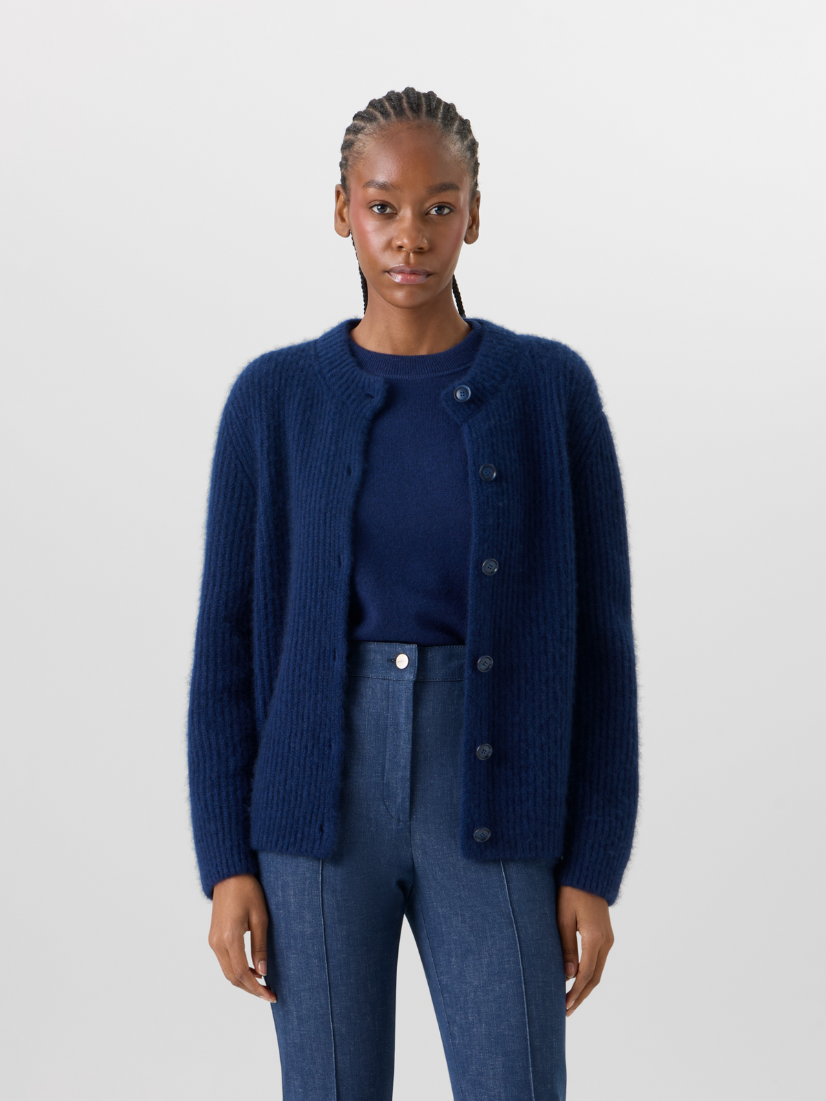 Designer Langärmelige Strickjacke aus Kaschmir-Seide - Blau #editorial