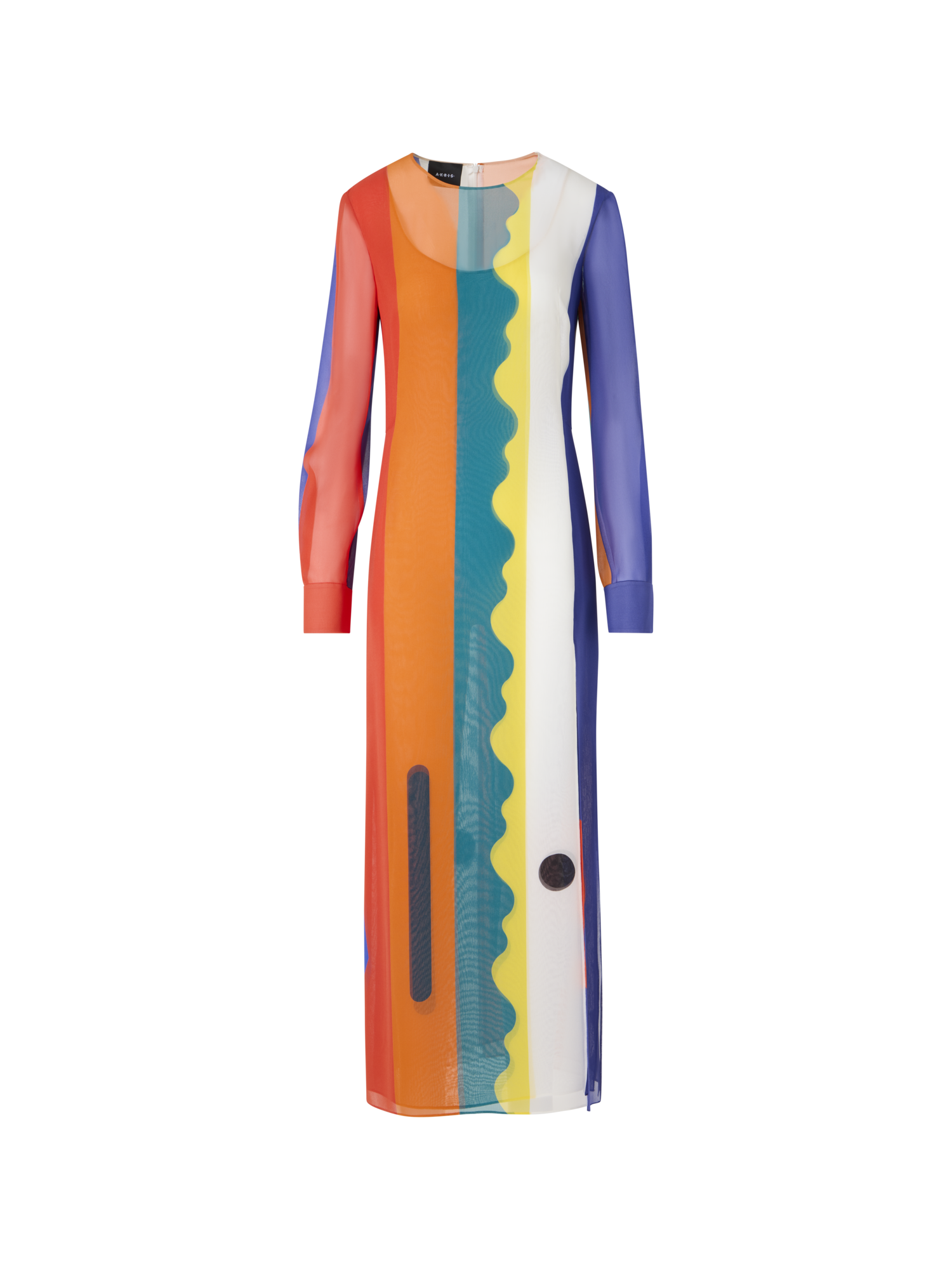 Designer Langes Seidenkleid mit Paravent-Druck - Bunt