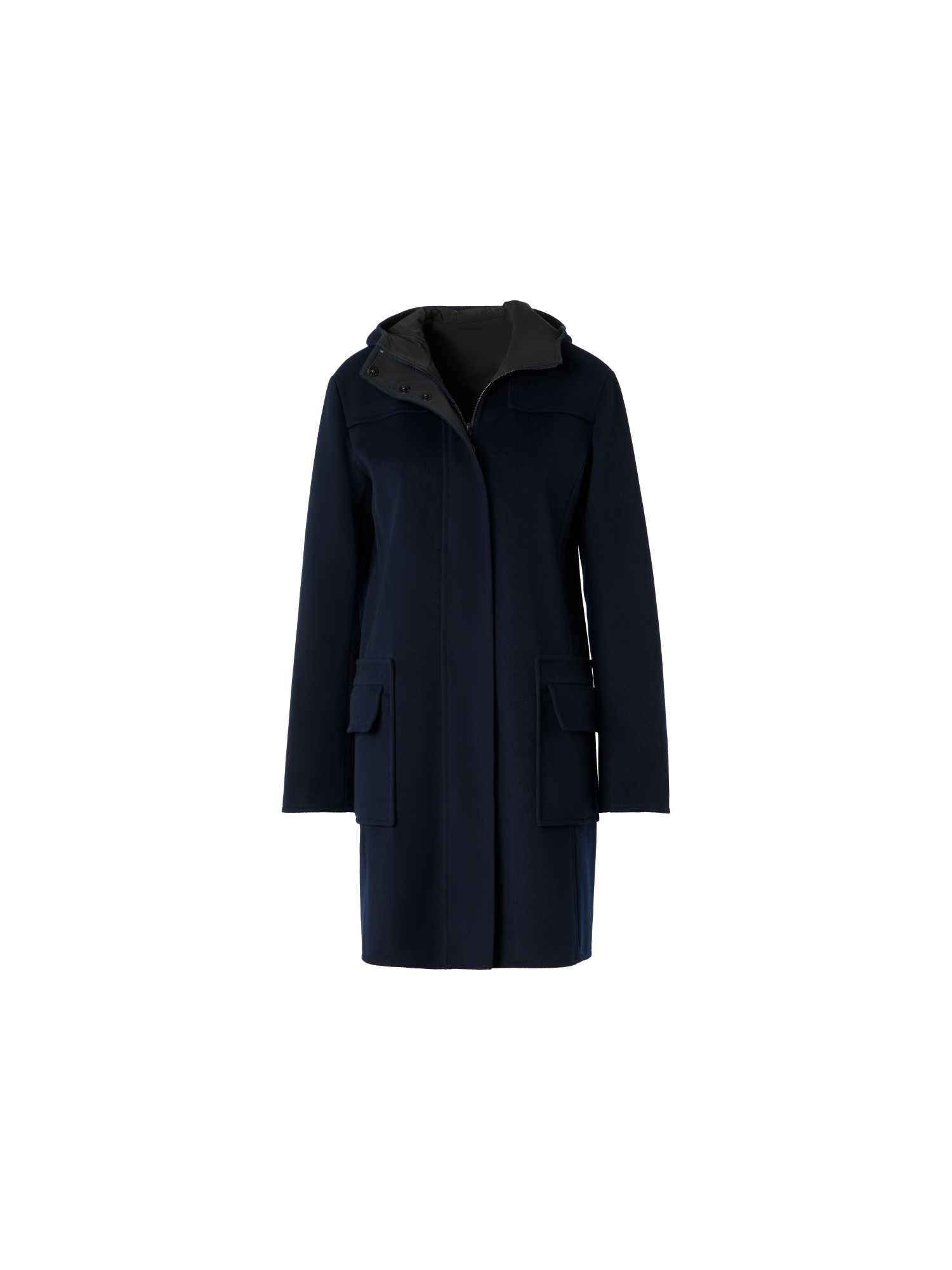 Designer Wendbarer Wolle und Shell Mantel - Schwarz - Dunkelblau - Blau - Bunt