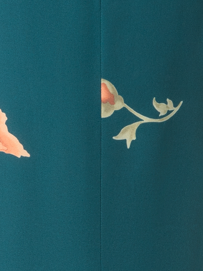 Designer Weite Seidenhose mit Anemone Druck - Grün