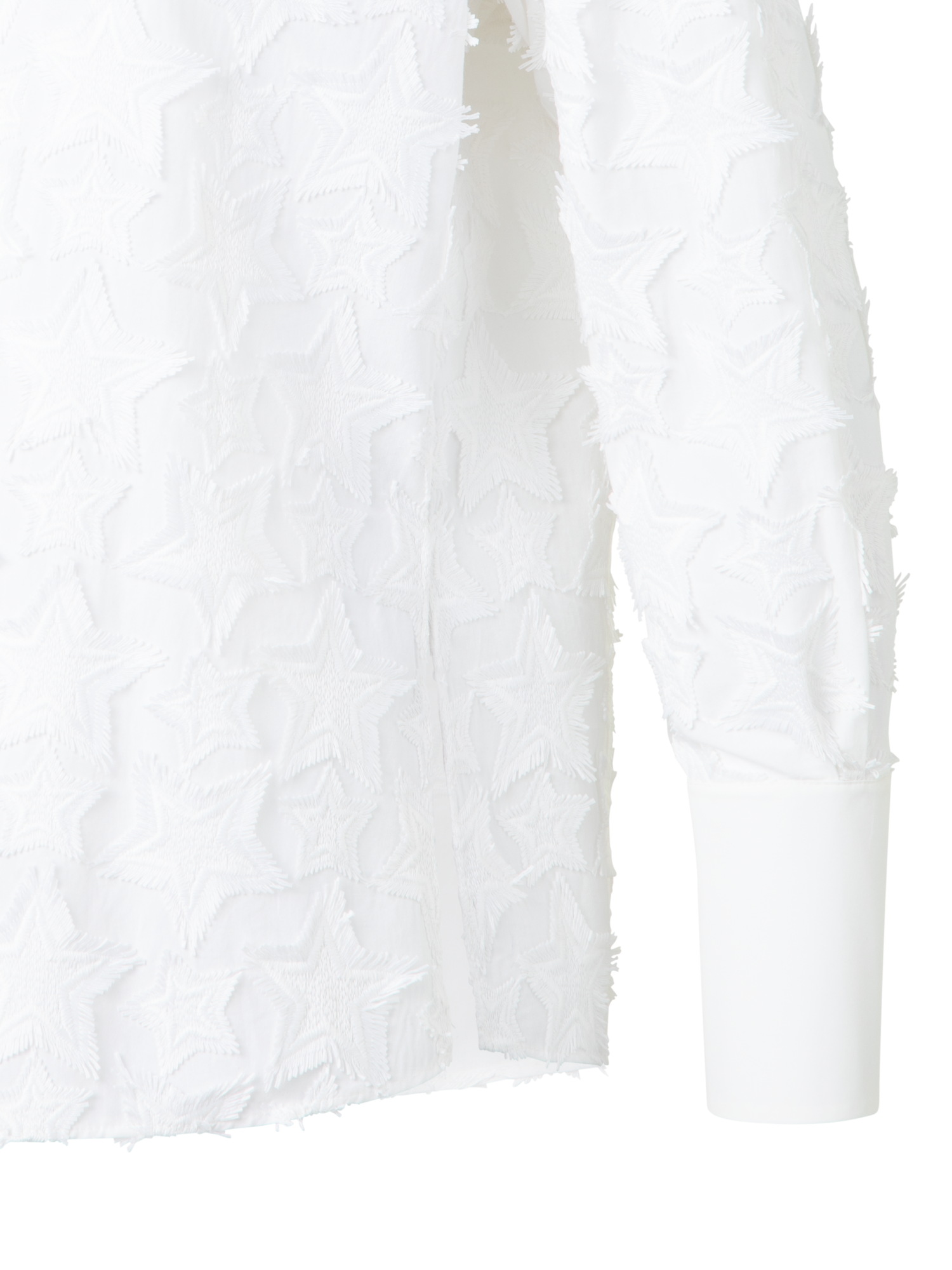 Designer Bluse aus Baumwolle mit 3D-Stern-Stickerei - Ecru - Weiss