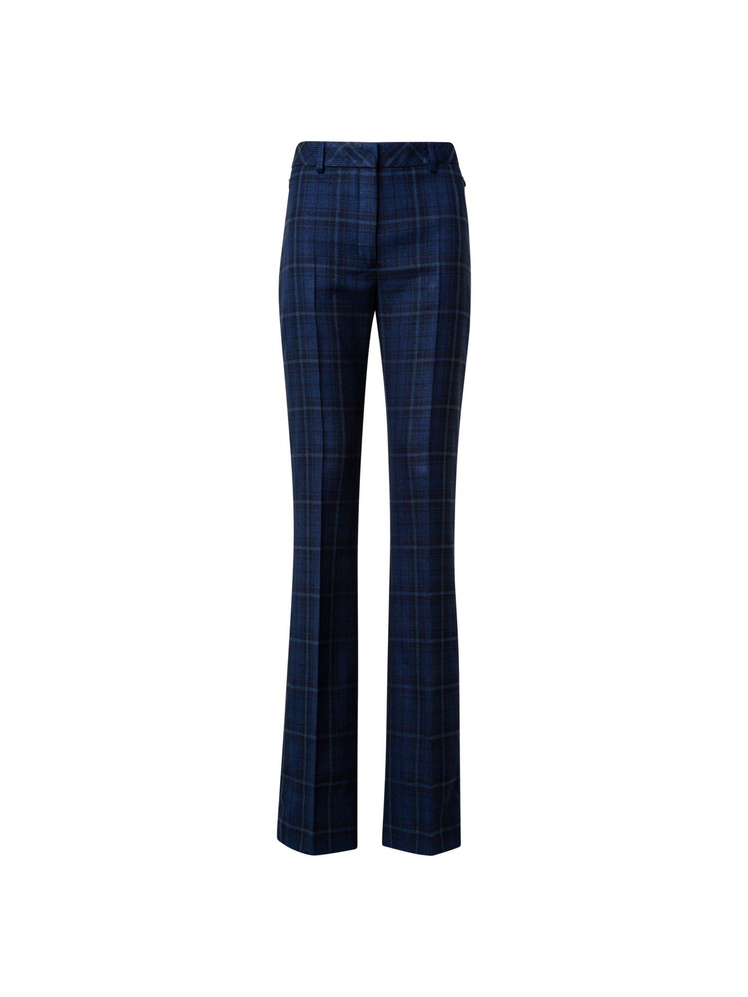 Designer Leicht Karo-Schlaghose aus Seiden-Baumwolle - Dunkelblau - Blau