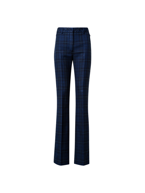 Designer Leicht Karo-Schlaghose aus Seiden-Baumwolle - Dunkelblau - Blau