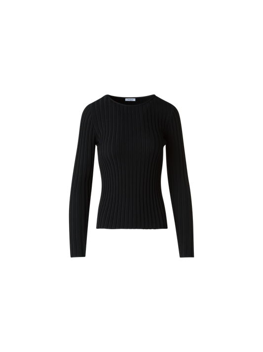 Designer Merino Wolle Rippenstrick Pullover - Schwarz