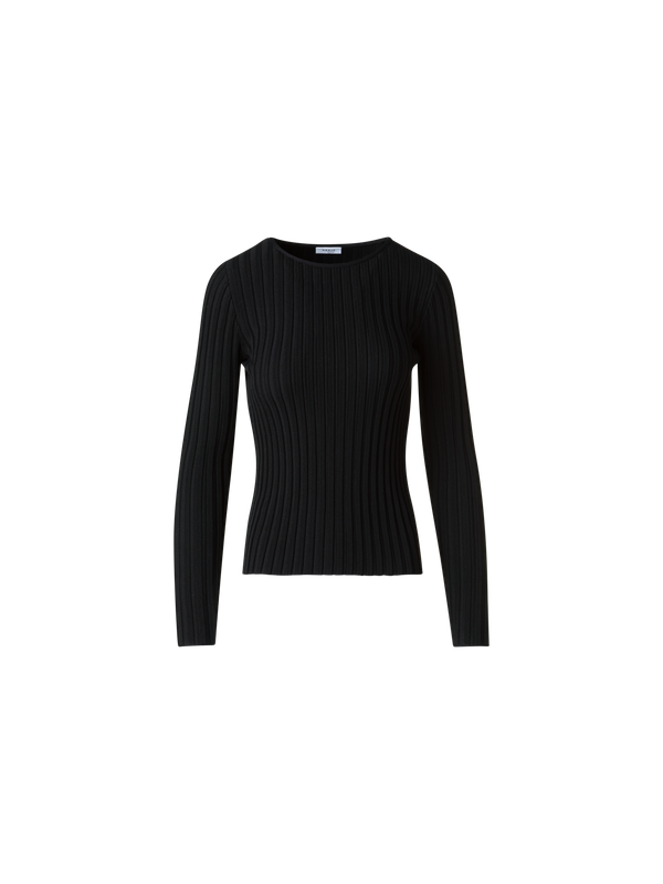 Designer Merino Wolle Rippenstrick Pullover - Schwarz