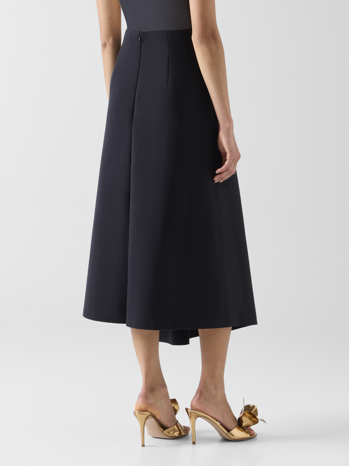 Designer Midirock aus Neopren mit Drapierung vorne - Schwarz 