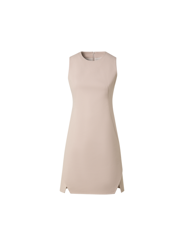 Designer Baumwoll-Doubleface-Etuikleid mit A-Linien-Rock - Beige