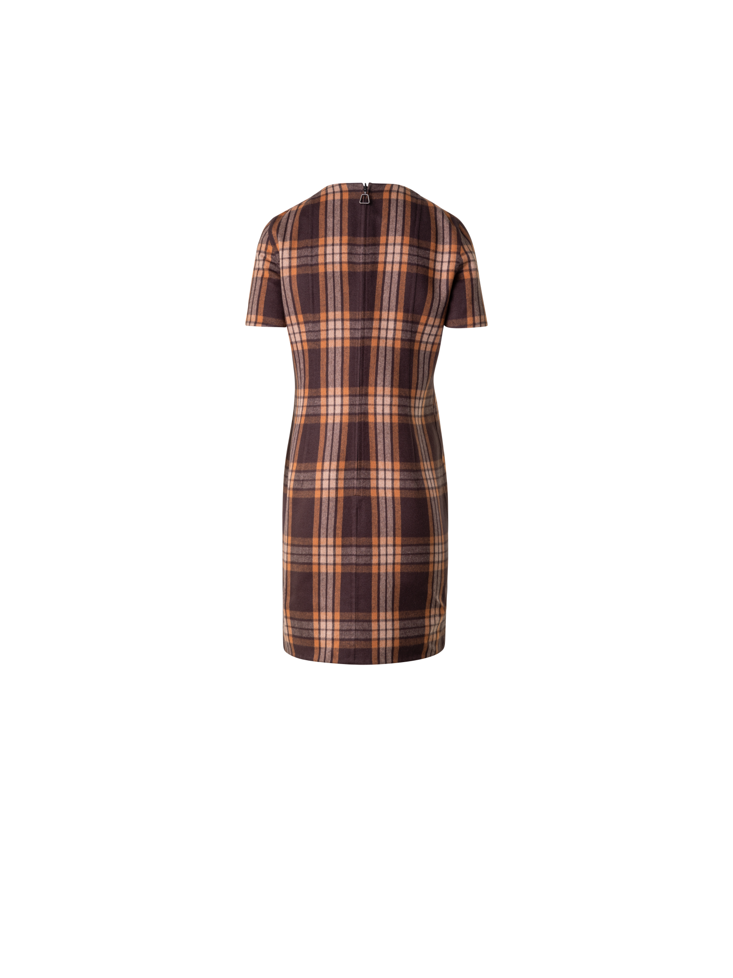 Designer Etuikleid aus Seide - Karo wendbar auf Uni - Braun - Bunt