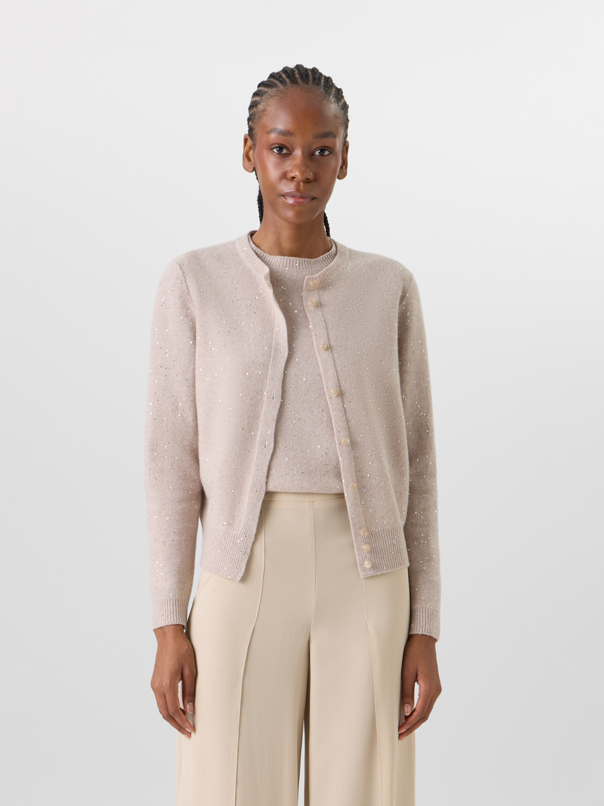 Designer Langärmelige Strickjacke aus Woll-Kaschmir - Beige #editorial