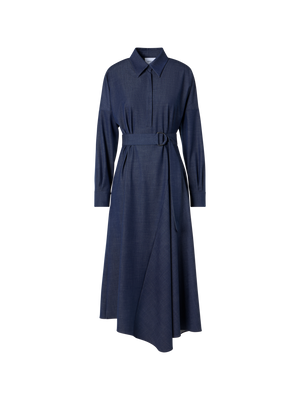 Designer Fliessendes Denim-Midikleid mit Kimonoärmeln - Dunkelblau
