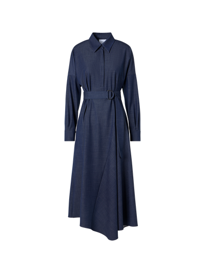 Designer Fliessendes Denim-Midikleid mit Kimonoärmeln - Dunkelblau