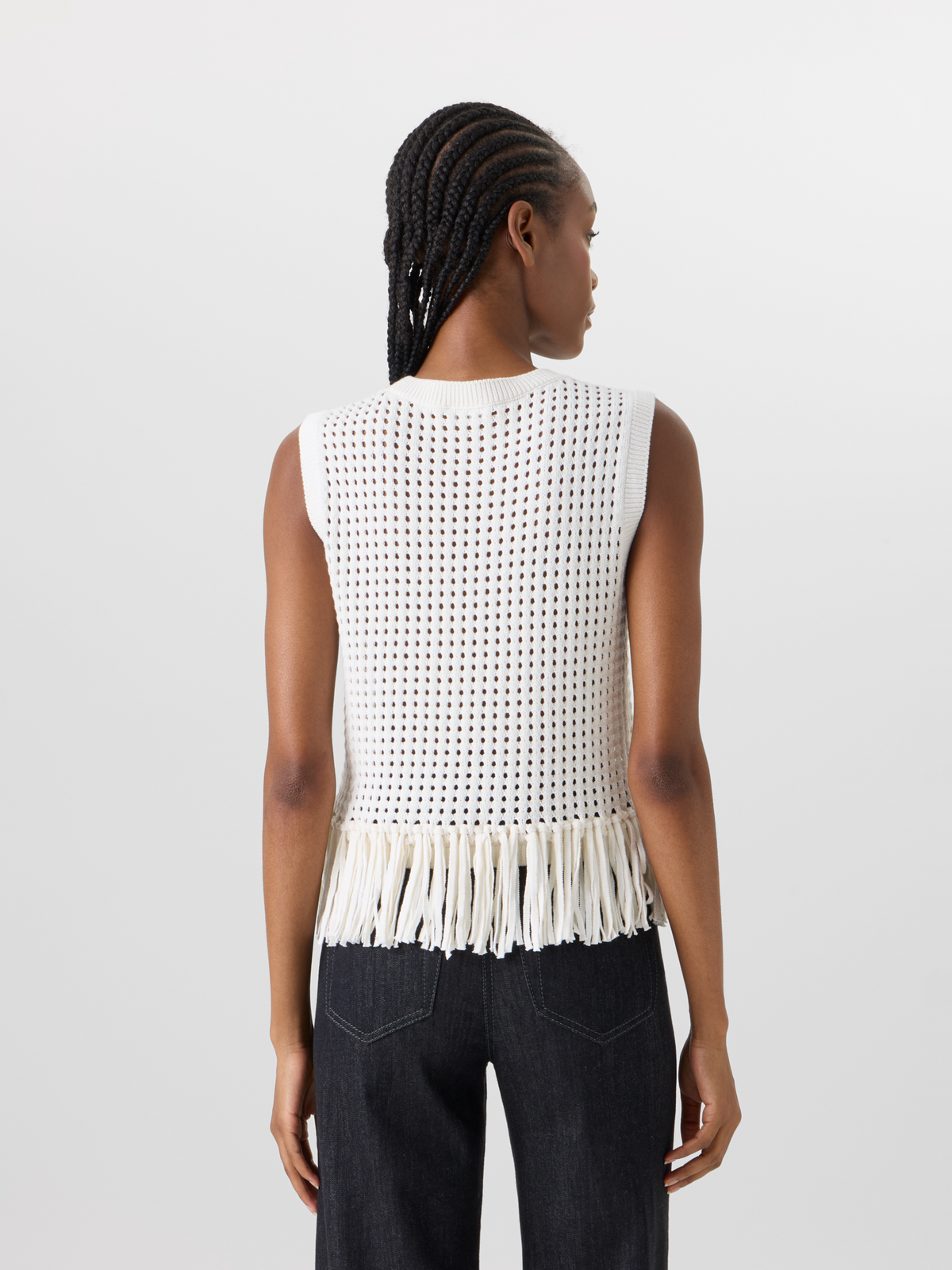 Designer Ärmelloses Stricktop aus grobem Baumwoll-Mesh - Ecru #editorial