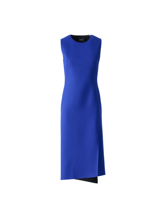 Designer Asymmetrisches Woll Doubleface Midikleid - Blau