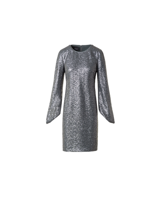 Designer Pailletten-Cocktailkleid mit langen Ärmeln - Grau - Silber
