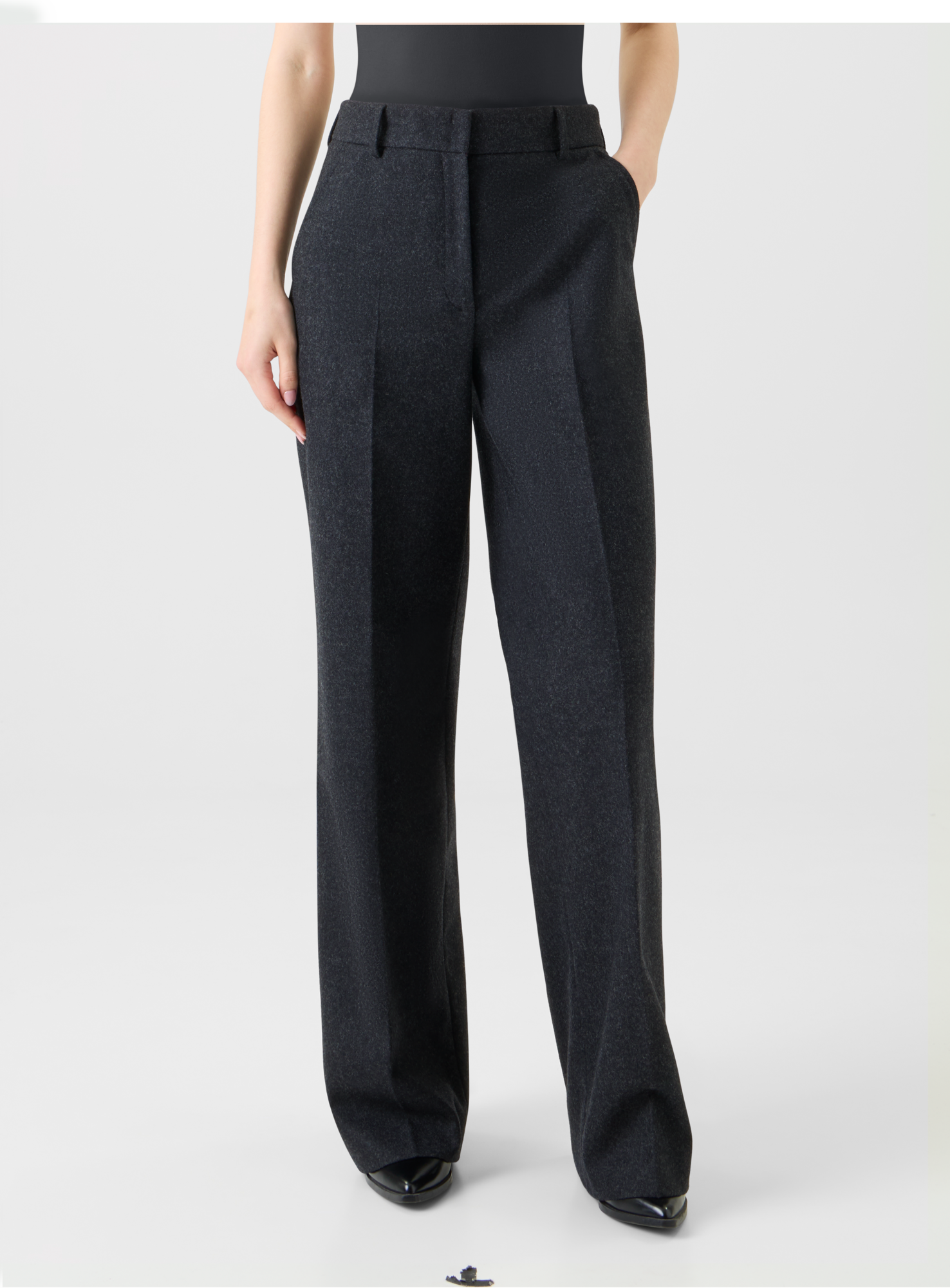 Designer Weite Wollflanell Hose gerade geschnitten - Grau 