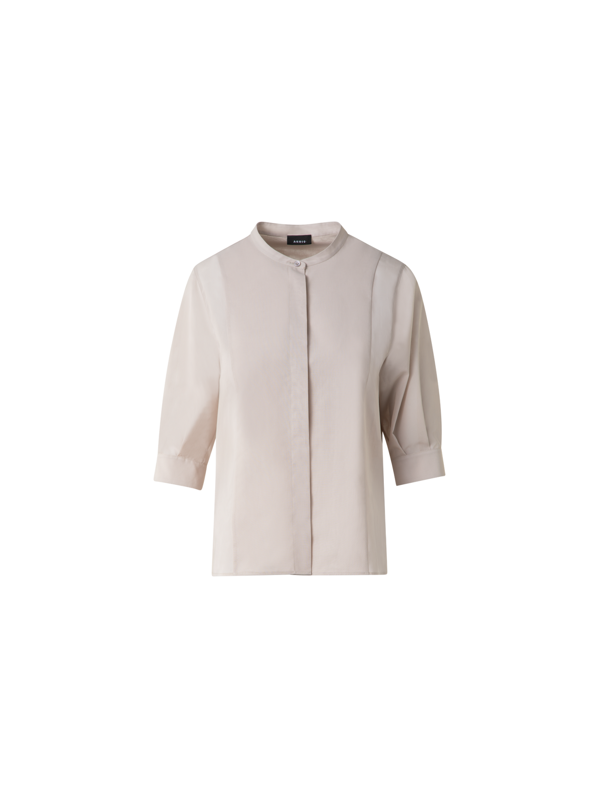 Designer Baumwollbluse mit transparenten Volumenärmeln - Grau - Beige