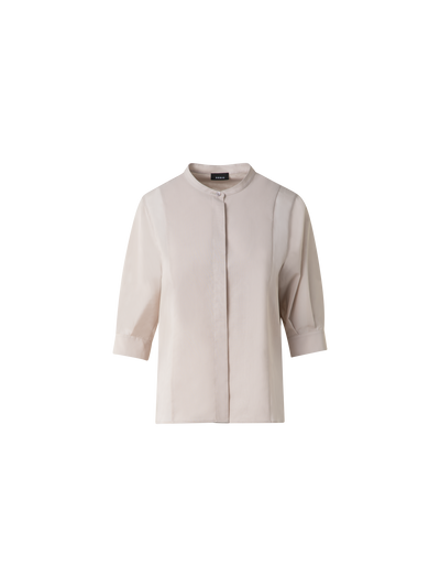 Designer Baumwollbluse mit transparenten Volumenärmeln - Grau - Beige