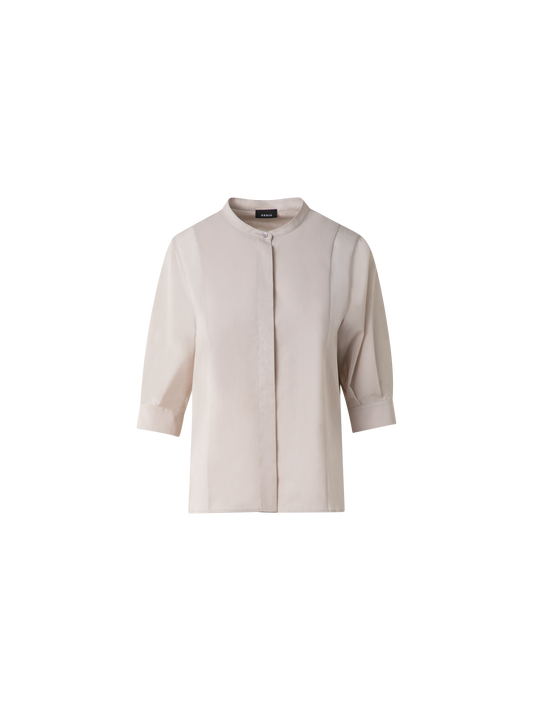 Designer Baumwollbluse mit transparenten Volumenärmeln - Grau - Beige