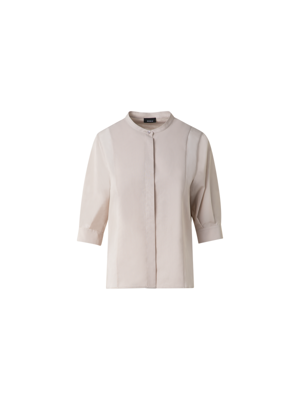 Designer Baumwollbluse mit transparenten Volumenärmeln - Grau - Beige
