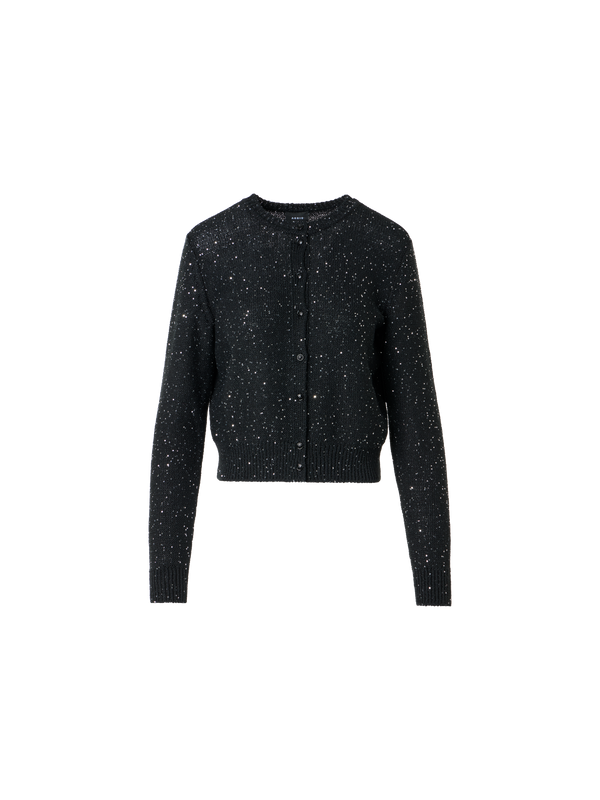 Designer Leinen-Baumwoll-Cardigan mit Mikropailletten - Schwarz